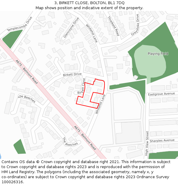 3, BIRKETT CLOSE, BOLTON, BL1 7DQ: Location map and indicative extent of plot