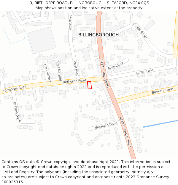 3, BIRTHORPE ROAD, BILLINGBOROUGH, SLEAFORD, NG34 0QS: Location map and indicative extent of plot