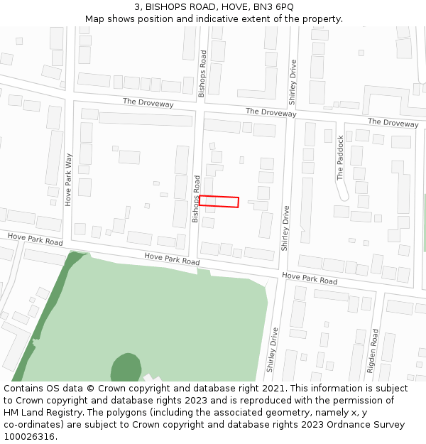 3, BISHOPS ROAD, HOVE, BN3 6PQ: Location map and indicative extent of plot