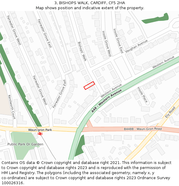 3, BISHOPS WALK, CARDIFF, CF5 2HA: Location map and indicative extent of plot