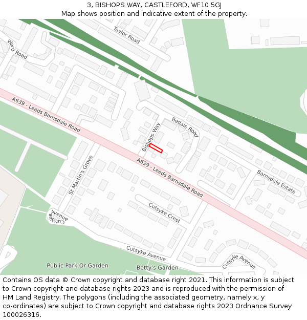 3, BISHOPS WAY, CASTLEFORD, WF10 5GJ: Location map and indicative extent of plot