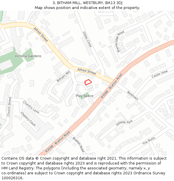 3, BITHAM MILL, WESTBURY, BA13 3DJ: Location map and indicative extent of plot