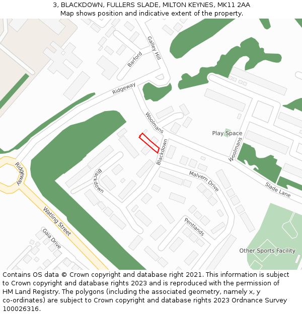 3, BLACKDOWN, FULLERS SLADE, MILTON KEYNES, MK11 2AA: Location map and indicative extent of plot