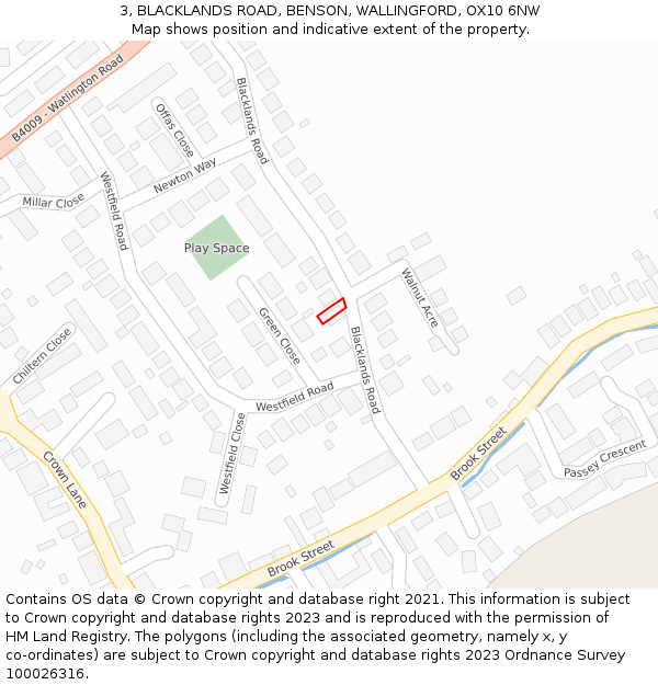 3, BLACKLANDS ROAD, BENSON, WALLINGFORD, OX10 6NW: Location map and indicative extent of plot