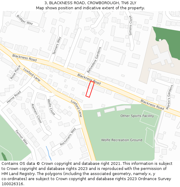 3, BLACKNESS ROAD, CROWBOROUGH, TN6 2LY: Location map and indicative extent of plot