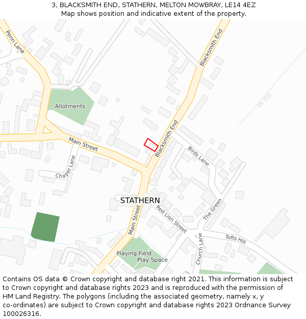 3, BLACKSMITH END, STATHERN, MELTON MOWBRAY, LE14 4EZ: Location map and indicative extent of plot