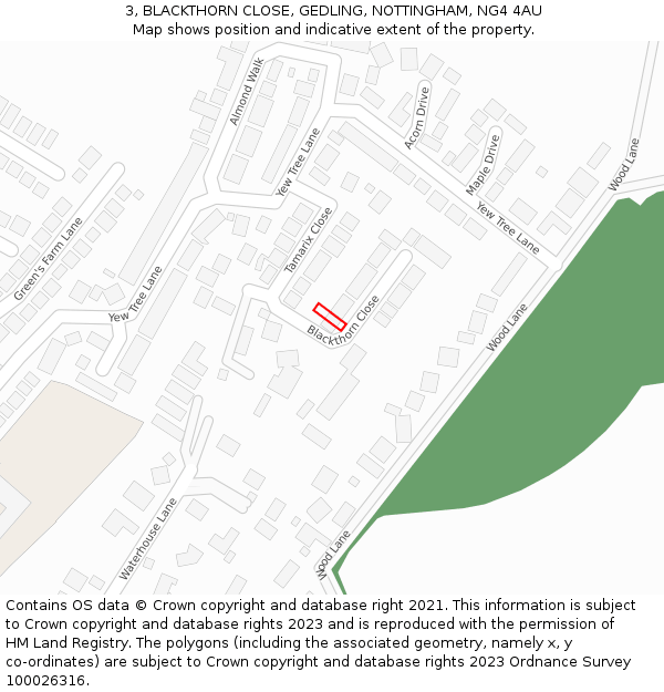 3, BLACKTHORN CLOSE, GEDLING, NOTTINGHAM, NG4 4AU: Location map and indicative extent of plot