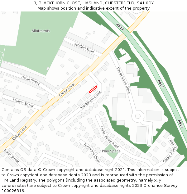 3, BLACKTHORN CLOSE, HASLAND, CHESTERFIELD, S41 0DY: Location map and indicative extent of plot