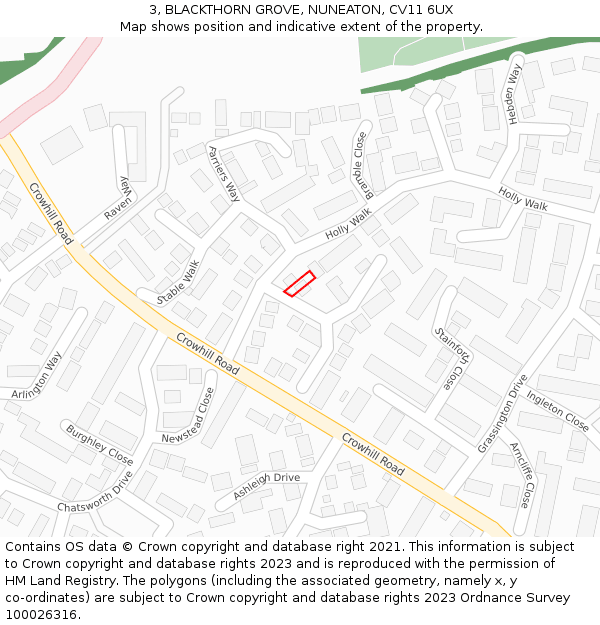 3, BLACKTHORN GROVE, NUNEATON, CV11 6UX: Location map and indicative extent of plot