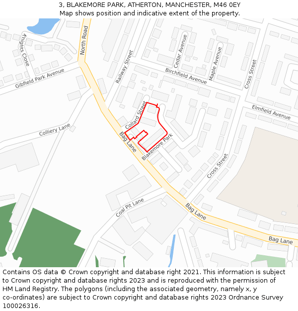 3, BLAKEMORE PARK, ATHERTON, MANCHESTER, M46 0EY: Location map and indicative extent of plot