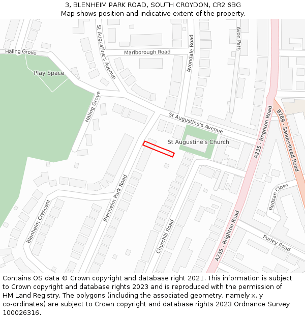 3, BLENHEIM PARK ROAD, SOUTH CROYDON, CR2 6BG: Location map and indicative extent of plot