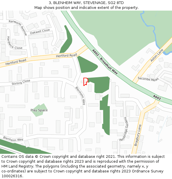 3, BLENHEIM WAY, STEVENAGE, SG2 8TD: Location map and indicative extent of plot