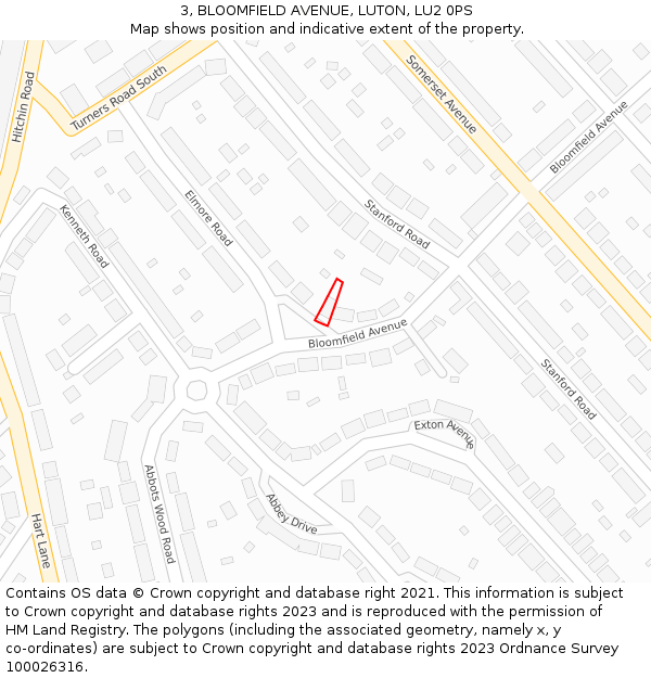 3, BLOOMFIELD AVENUE, LUTON, LU2 0PS: Location map and indicative extent of plot