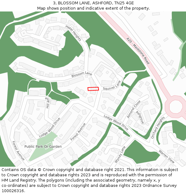 3, BLOSSOM LANE, ASHFORD, TN25 4GE: Location map and indicative extent of plot