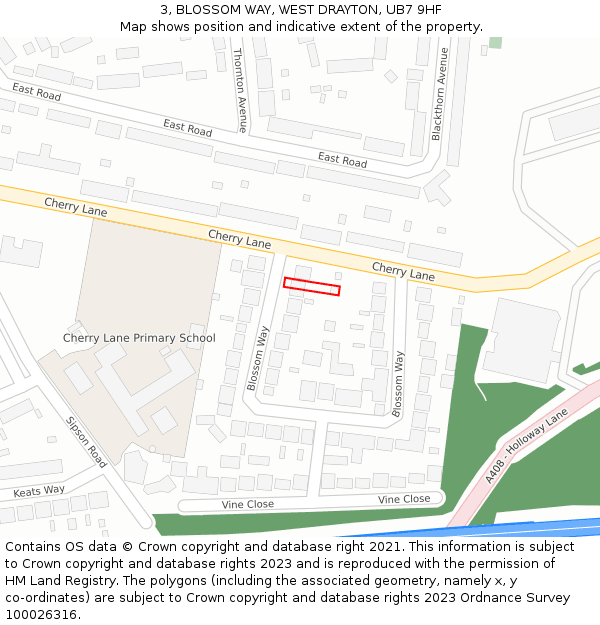 3, BLOSSOM WAY, WEST DRAYTON, UB7 9HF: Location map and indicative extent of plot