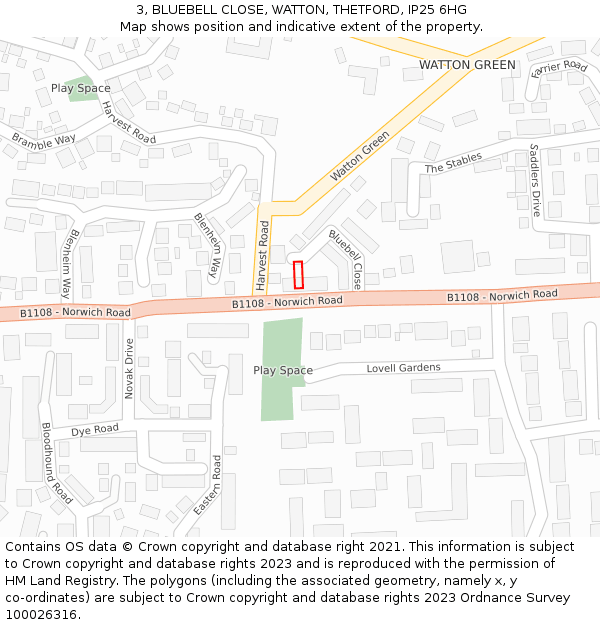 3, BLUEBELL CLOSE, WATTON, THETFORD, IP25 6HG: Location map and indicative extent of plot