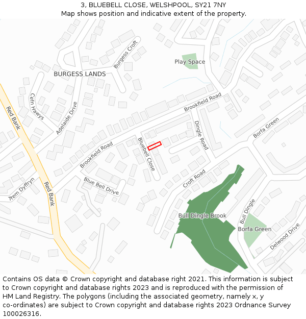 3, BLUEBELL CLOSE, WELSHPOOL, SY21 7NY: Location map and indicative extent of plot