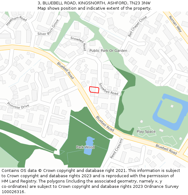 3, BLUEBELL ROAD, KINGSNORTH, ASHFORD, TN23 3NW: Location map and indicative extent of plot