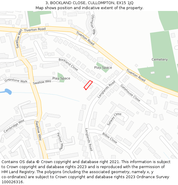 3, BOCKLAND CLOSE, CULLOMPTON, EX15 1JQ: Location map and indicative extent of plot