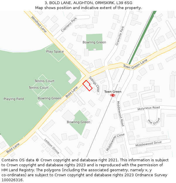 3, BOLD LANE, AUGHTON, ORMSKIRK, L39 6SG: Location map and indicative extent of plot