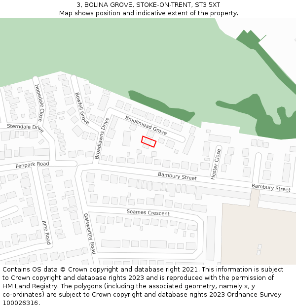 3, BOLINA GROVE, STOKE-ON-TRENT, ST3 5XT: Location map and indicative extent of plot