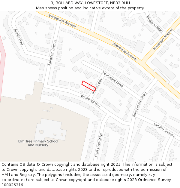 3, BOLLARD WAY, LOWESTOFT, NR33 9HH: Location map and indicative extent of plot