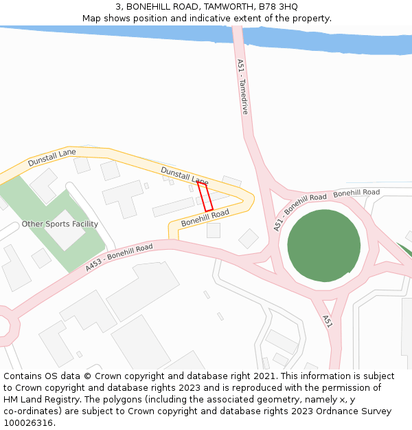 3, BONEHILL ROAD, TAMWORTH, B78 3HQ: Location map and indicative extent of plot