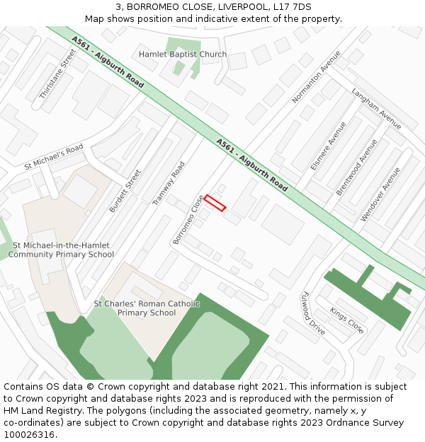 3, BORROMEO CLOSE, LIVERPOOL, L17 7DS: Location map and indicative extent of plot