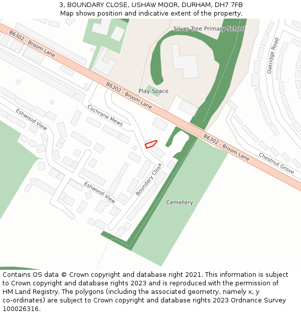 3, BOUNDARY CLOSE, USHAW MOOR, DURHAM, DH7 7FB: Location map and indicative extent of plot