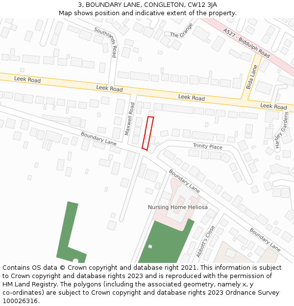 3, BOUNDARY LANE, CONGLETON, CW12 3JA: Location map and indicative extent of plot