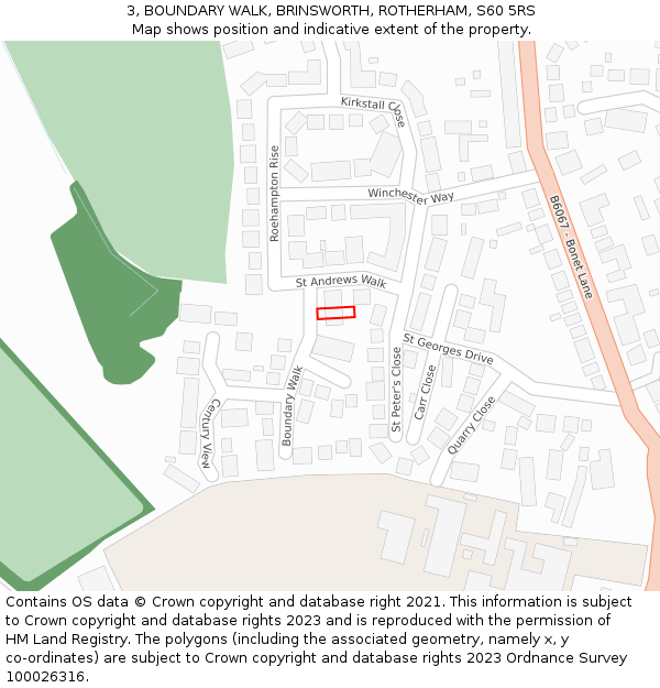 3, BOUNDARY WALK, BRINSWORTH, ROTHERHAM, S60 5RS: Location map and indicative extent of plot
