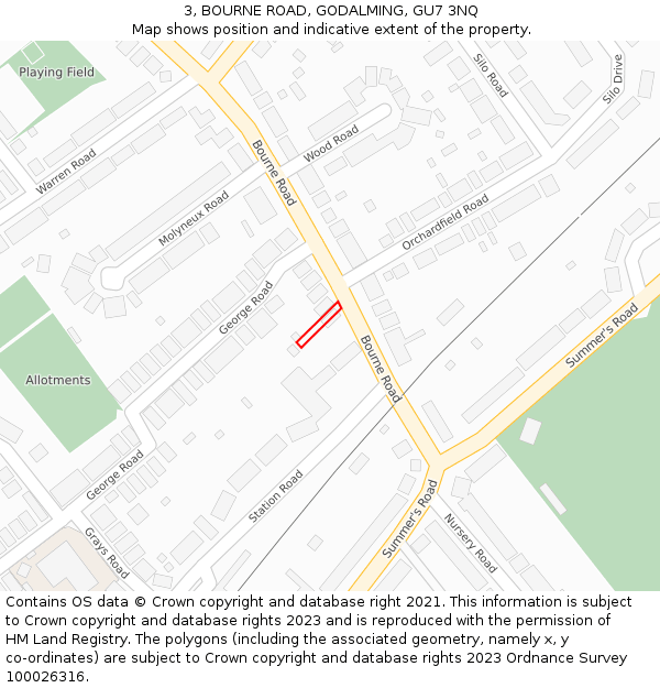 3, BOURNE ROAD, GODALMING, GU7 3NQ: Location map and indicative extent of plot