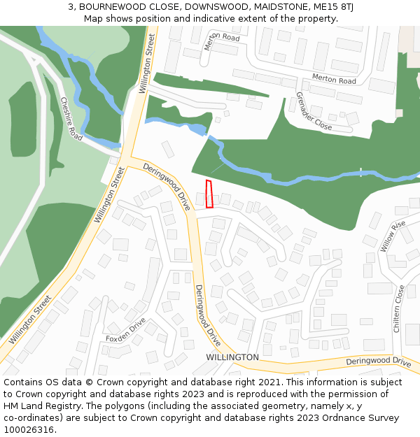 3, BOURNEWOOD CLOSE, DOWNSWOOD, MAIDSTONE, ME15 8TJ: Location map and indicative extent of plot