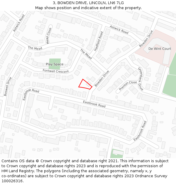 3, BOWDEN DRIVE, LINCOLN, LN6 7LG: Location map and indicative extent of plot