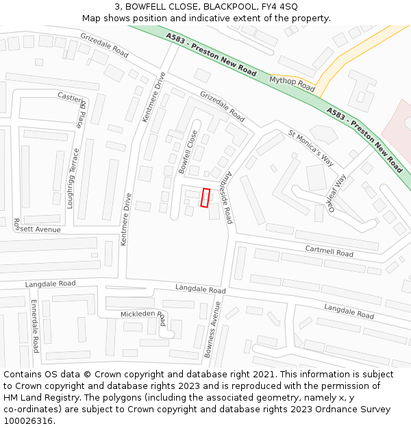 3, BOWFELL CLOSE, BLACKPOOL, FY4 4SQ: Location map and indicative extent of plot