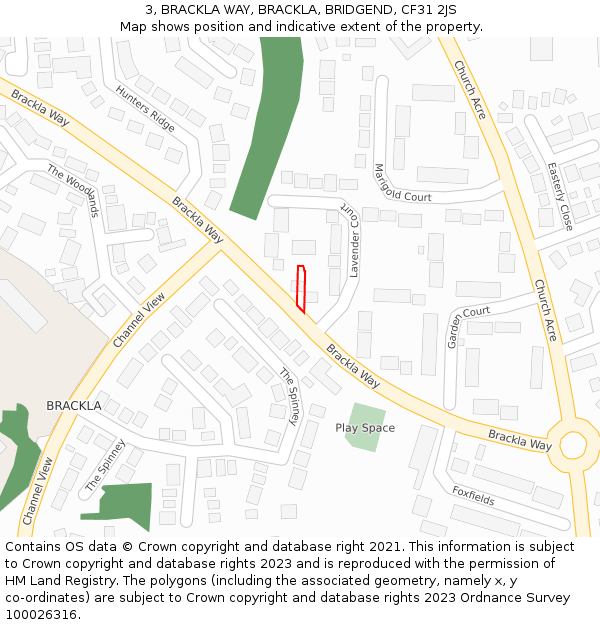 3, BRACKLA WAY, BRACKLA, BRIDGEND, CF31 2JS: Location map and indicative extent of plot