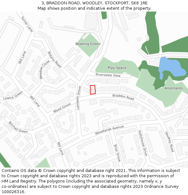 3, BRADDON ROAD, WOODLEY, STOCKPORT, SK6 1RE: Location map and indicative extent of plot
