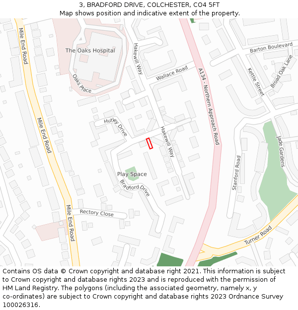 3, BRADFORD DRIVE, COLCHESTER, CO4 5FT: Location map and indicative extent of plot