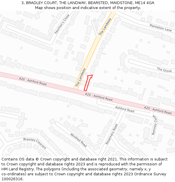 3, BRADLEY COURT, THE LANDWAY, BEARSTED, MAIDSTONE, ME14 4GA: Location map and indicative extent of plot