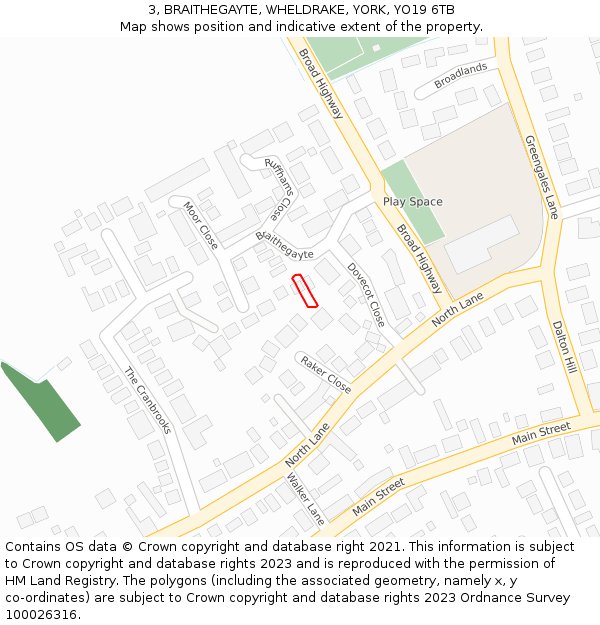 3, BRAITHEGAYTE, WHELDRAKE, YORK, YO19 6TB: Location map and indicative extent of plot