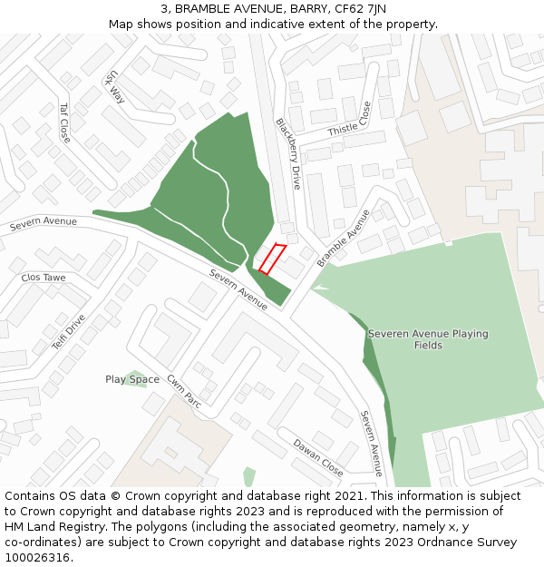 3, BRAMBLE AVENUE, BARRY, CF62 7JN: Location map and indicative extent of plot