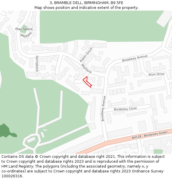 3, BRAMBLE DELL, BIRMINGHAM, B9 5FE: Location map and indicative extent of plot