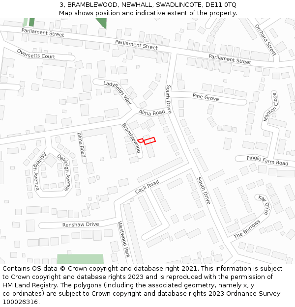 3, BRAMBLEWOOD, NEWHALL, SWADLINCOTE, DE11 0TQ: Location map and indicative extent of plot