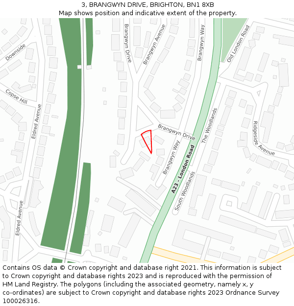 3, BRANGWYN DRIVE, BRIGHTON, BN1 8XB: Location map and indicative extent of plot