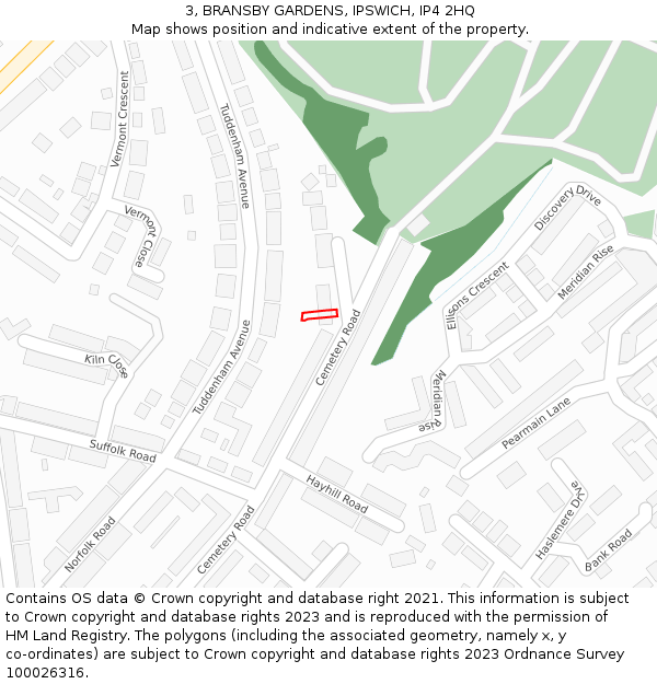 3, BRANSBY GARDENS, IPSWICH, IP4 2HQ: Location map and indicative extent of plot