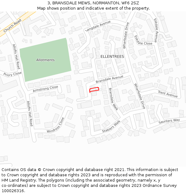 3, BRANSDALE MEWS, NORMANTON, WF6 2SZ: Location map and indicative extent of plot