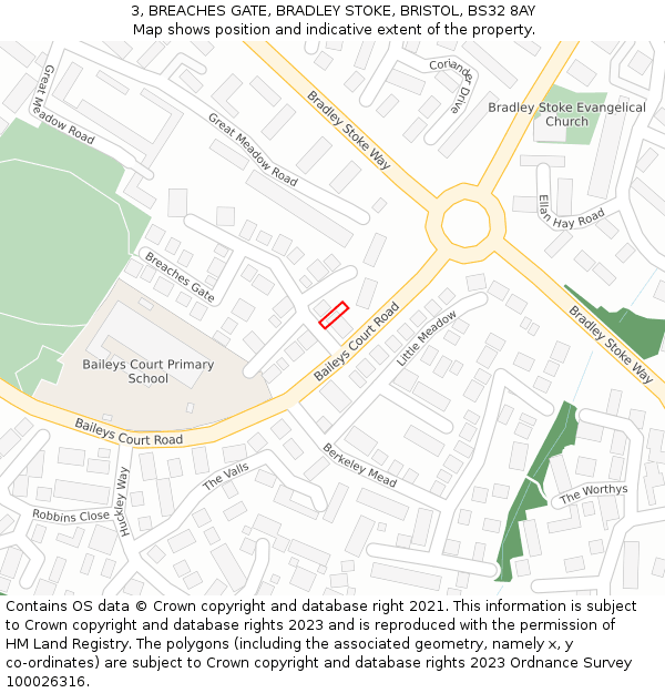 3, BREACHES GATE, BRADLEY STOKE, BRISTOL, BS32 8AY: Location map and indicative extent of plot