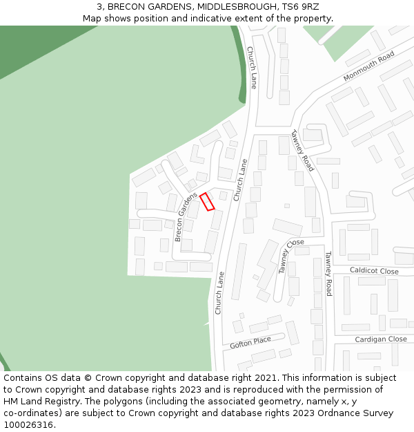 3, BRECON GARDENS, MIDDLESBROUGH, TS6 9RZ: Location map and indicative extent of plot