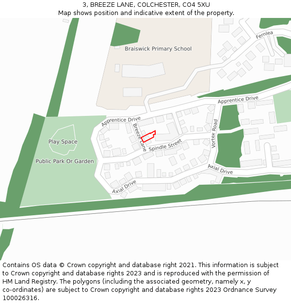 3, BREEZE LANE, COLCHESTER, CO4 5XU: Location map and indicative extent of plot