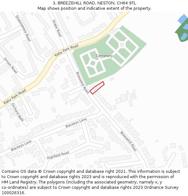 3, BREEZEHILL ROAD, NESTON, CH64 9TL: Location map and indicative extent of plot